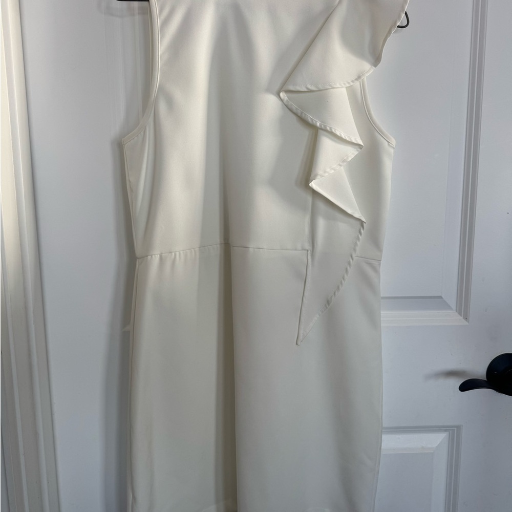 TCEC Cream Asymmetrical Ruffle Dress